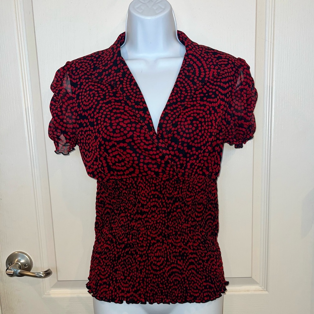INC International Concepts Red and Black Swirl Blouse